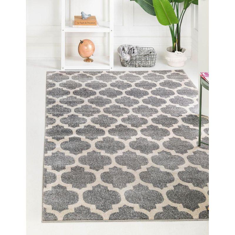 Elegant Dark Grey Synthetic Trellis 5' x 8' Indoor Rug