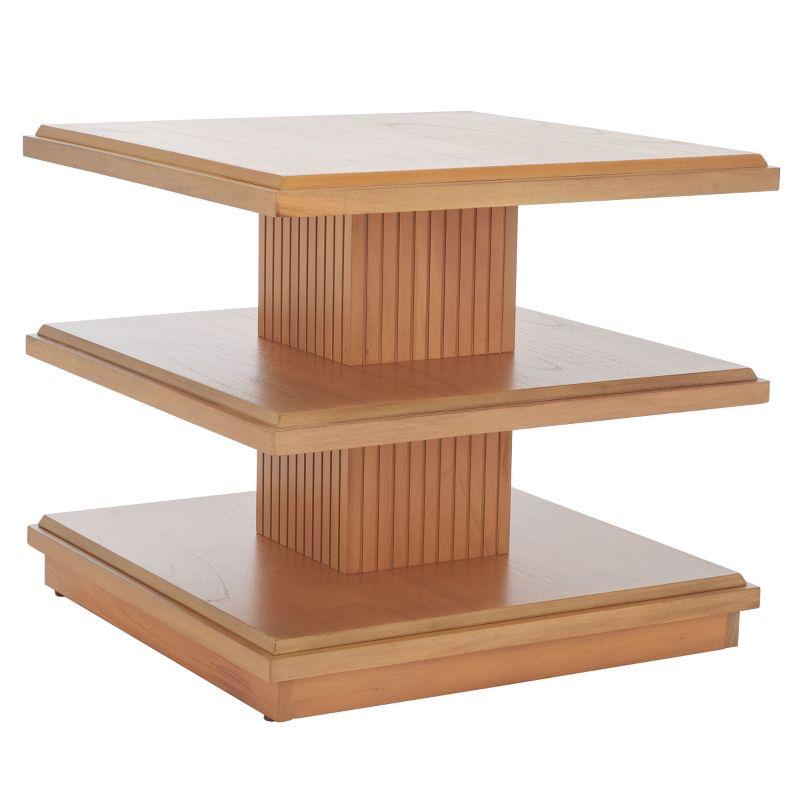 Natural Wood 3-Tier Square Accent Table with Ribbed Stand