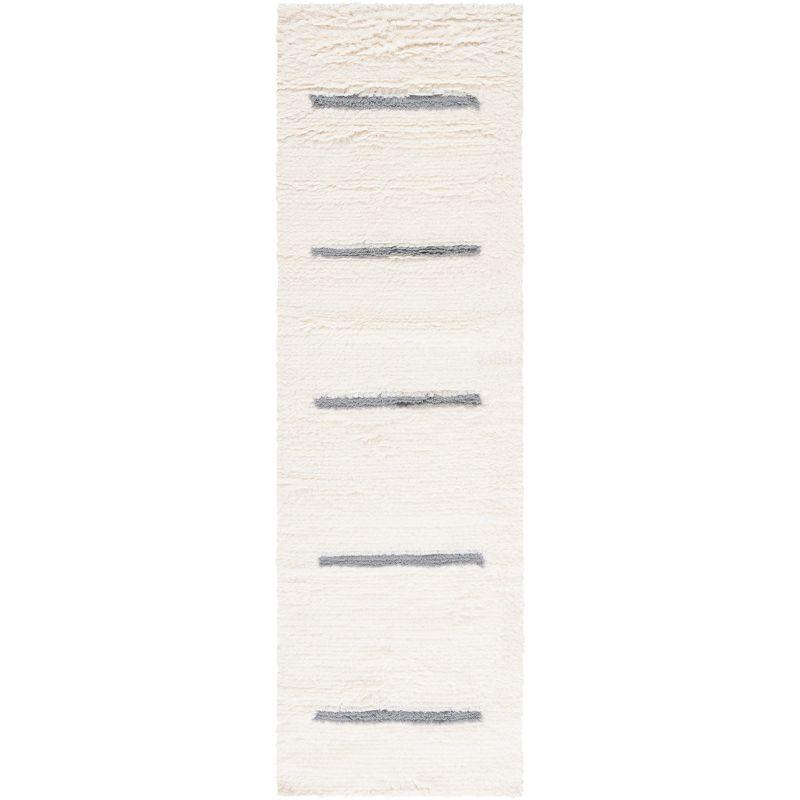 Kenya Hand-Knotted Wool Gray Stripe Area Rug - 27"x7"