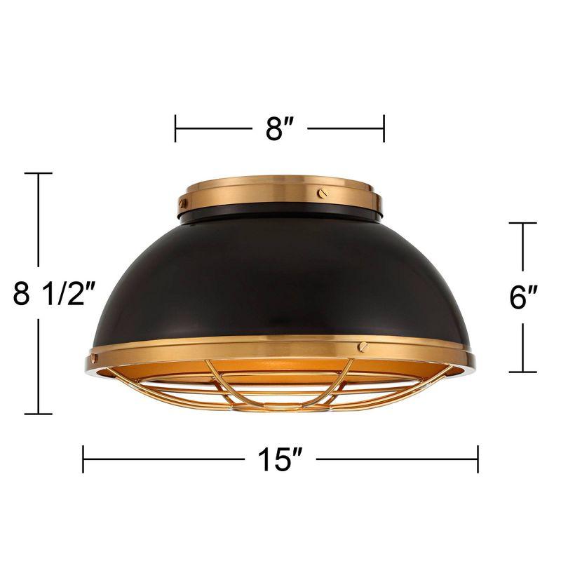 Possini Euro Design Hylara Modern Ceiling Light Flush Mount Fixture 15" Wide Gloss Black Warm Brass for Bedroom Kitchen Living Room Hallway Bathroom