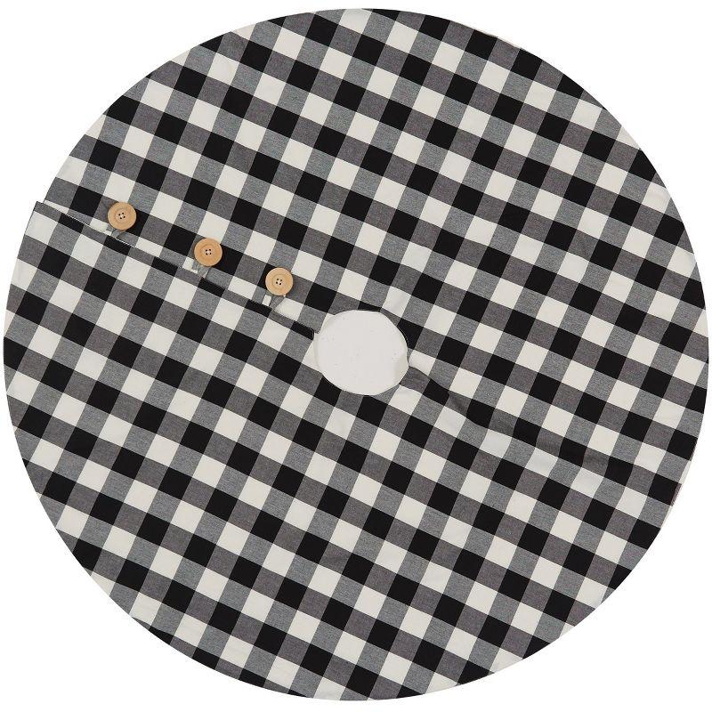 Black and Cream Buffalo Check Cotton Tree Skirt with Wood Buttons