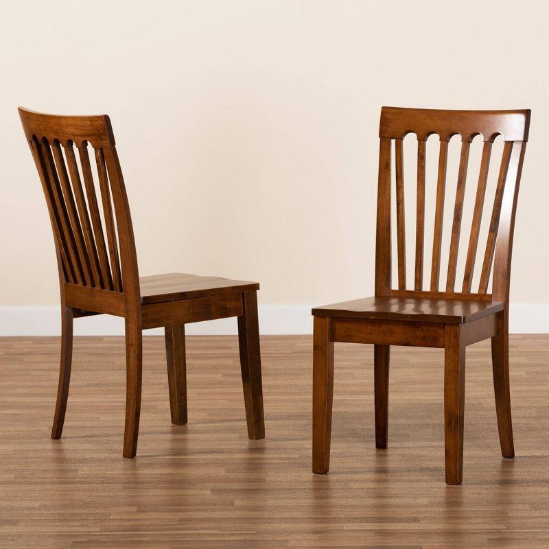2pc MinetteWood Dining Chair Set Brown - Baxton Studio: Walnut Finish, Upholstered, Armless: Polyester Fabric, Wood Frame