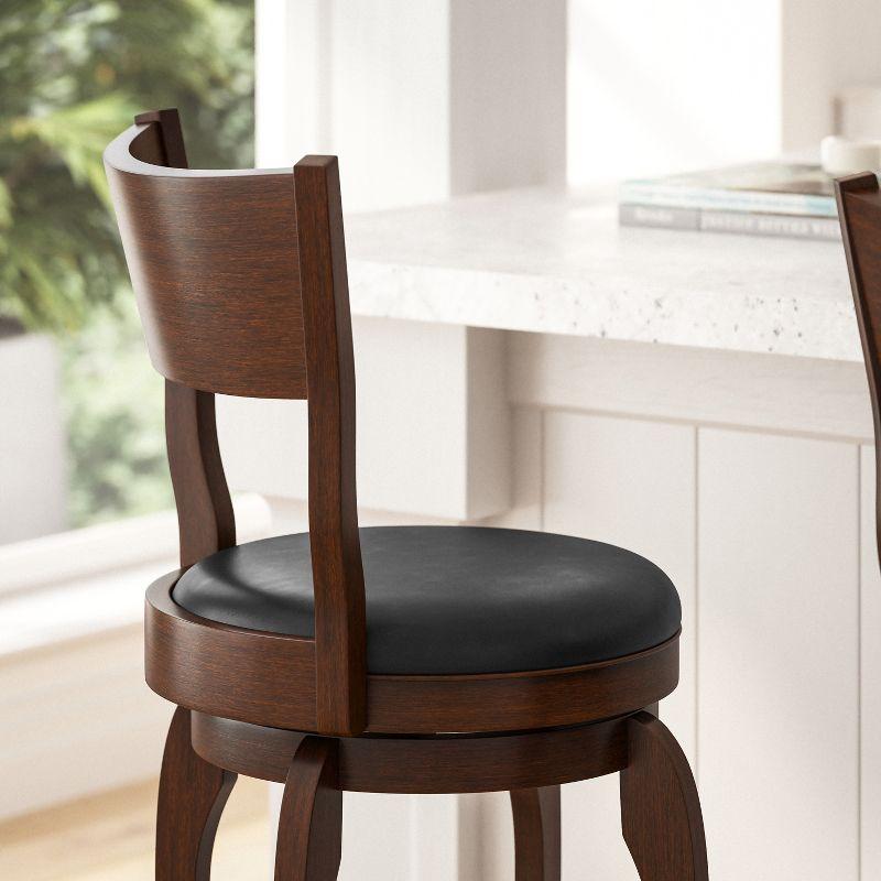 Merrick Lane 30" Classic Wooden Open Back Swivel Bar Height Pub Stool with Upholstered Padded Seat and Integrated Footrest