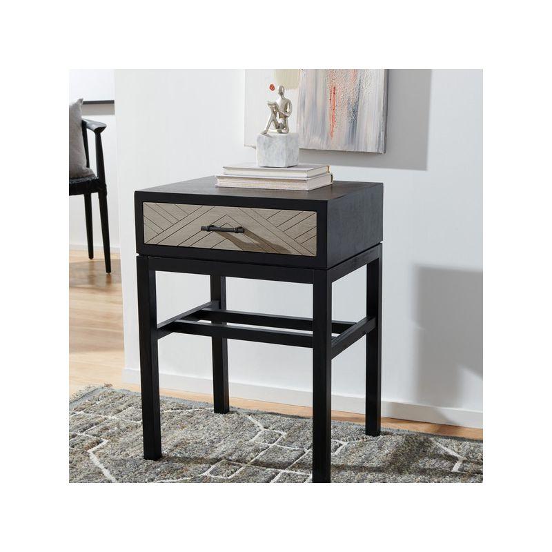 Ajana Black and Greige Wood Metal Accent Table with Storage