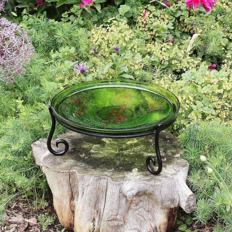 6" Reflective Crackle Glass Birdbath Bowl with Short Stand II Fern Green - Achla Designs: Weather-Resistant, Tabletop Decor