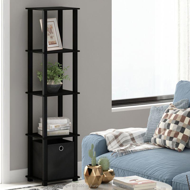 Furinno 5-Shelf Storage Bookcase Multi-Functional Bookshelf Display Rack with Drawer,Black