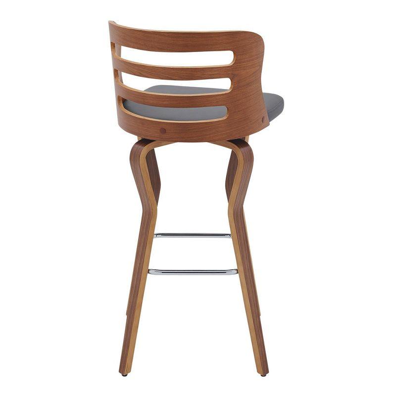 30" Gray Faux Leather and Walnut Wood Swivel Bar Stool