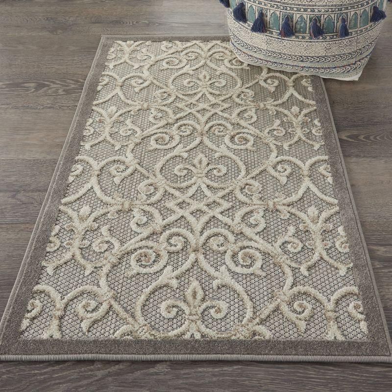 Nourison Aloha Contemporary Scroll Flatweave High-Low Indoor Outdoor Area Rug Natural 2'8" x 4'