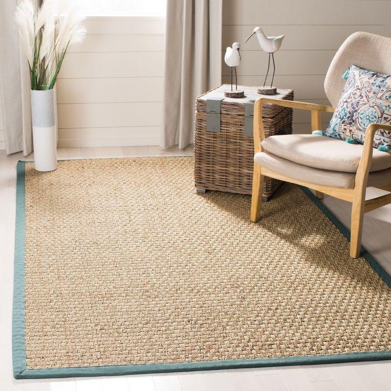 Natural and Light Blue Cotton Border Area Rug, 6' x 9'