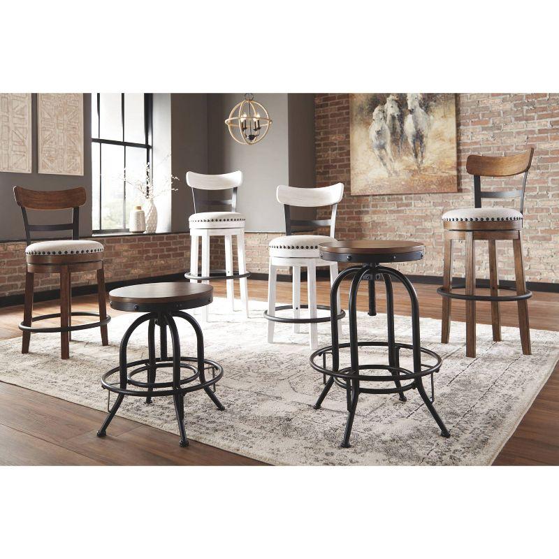 Industrial Brown Wood and Metal Swivel Barstool Set