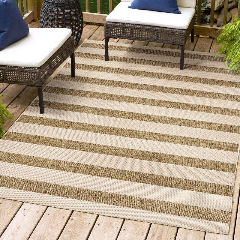3'x5' Aveiro Wide Stripe Indoor/Outdoor Area Rug, Beige/Brown - JONATHAN Y