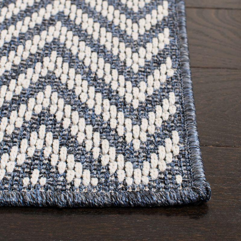 Blue Geometric Flat Woven Rectangular Washable Rug