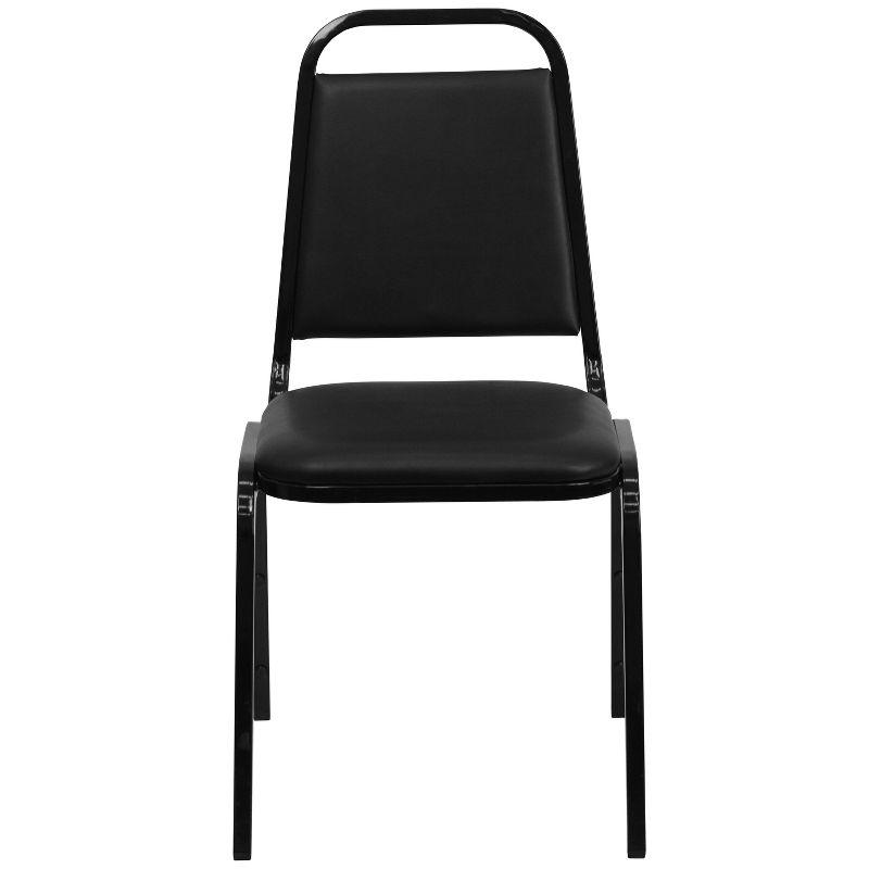 Elegant Trapezoidal Back Banquet Chair in Black Vinyl with Metal Frame