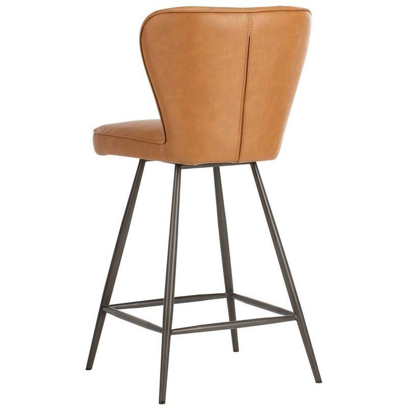 Ashby 26"H Mid-Century Modern Leather Tufted Swivel Counter Stool (Set of 2) - FOX1702 - Camel - Safavieh Couture