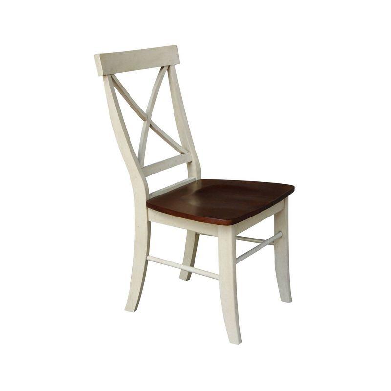 Set of 2 X Back Chairs with Solid Wood Seats Antiqued Almond/Espresso - International Concepts: Hardwood High Back Dining Furniture