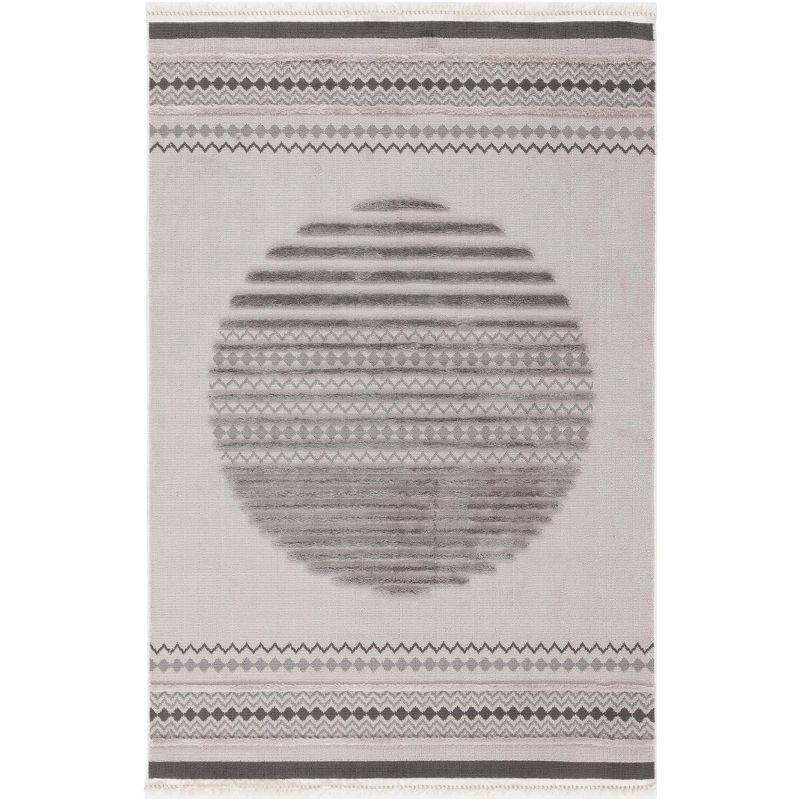 Gray Geometric Flat Woven Synthetic Area Rug