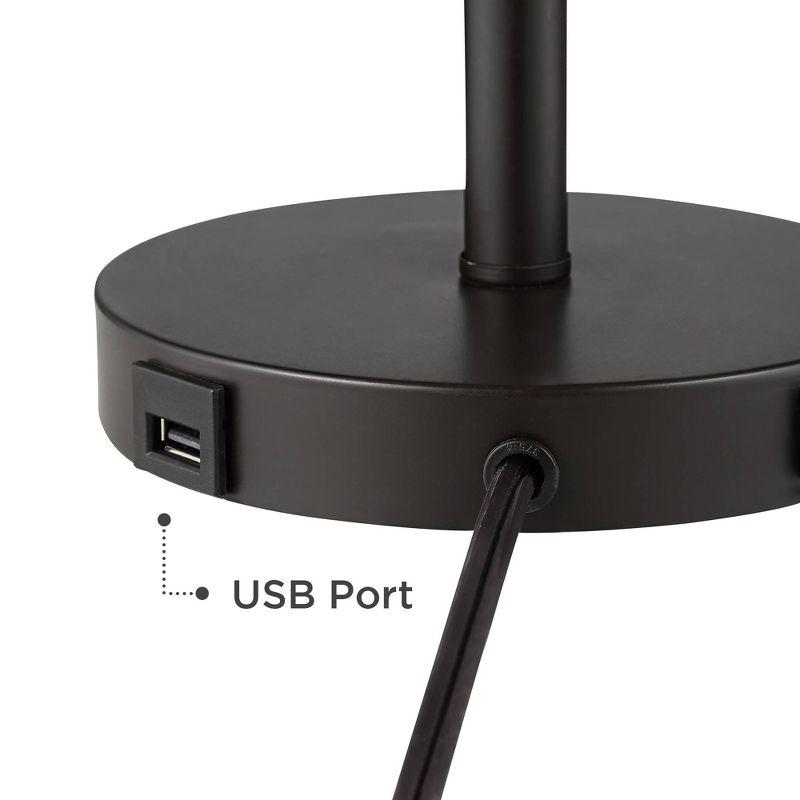 360 Lighting Modern Desk Table Lamp with Hotel Style USB and AC Power Outlet in Base 20" High Bronze Metal Oatmeal Drum Shade for Bedroom Office