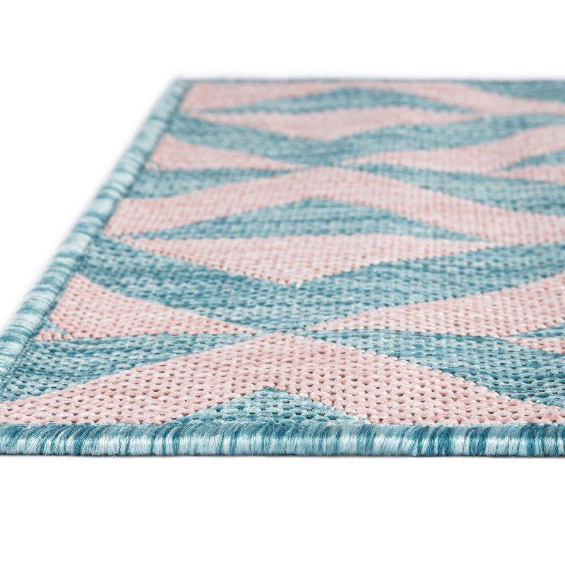 Pink and Aqua Geometric 4' x 6' Synthetic Outdoor Rug