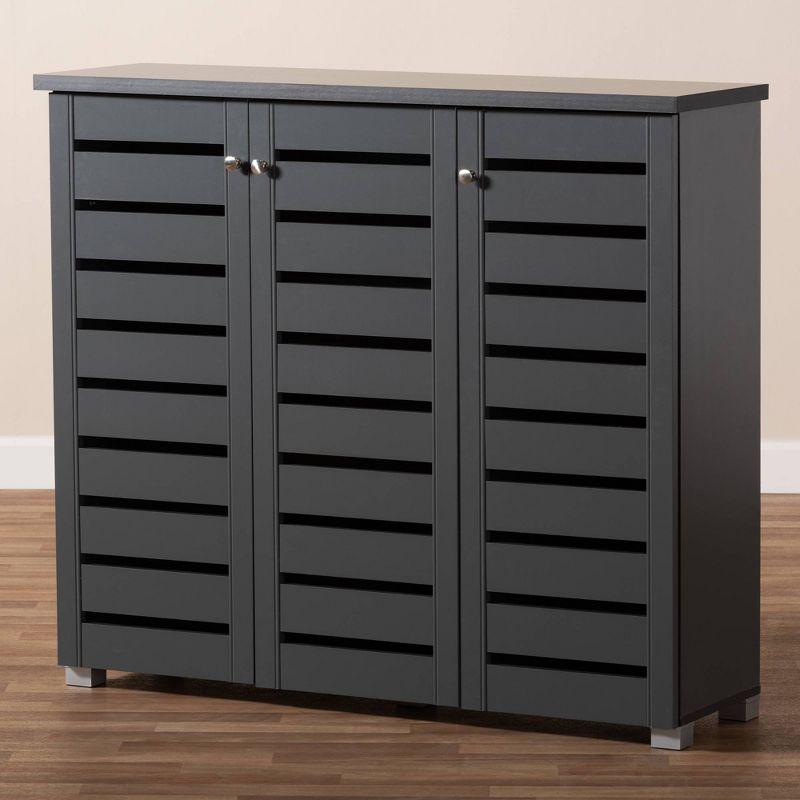 Baxton Studio 3 Door Adalwin Wooden Entryway Shoe Storage Cabinet Gray: MDF Composite, Holds 20 Pairs