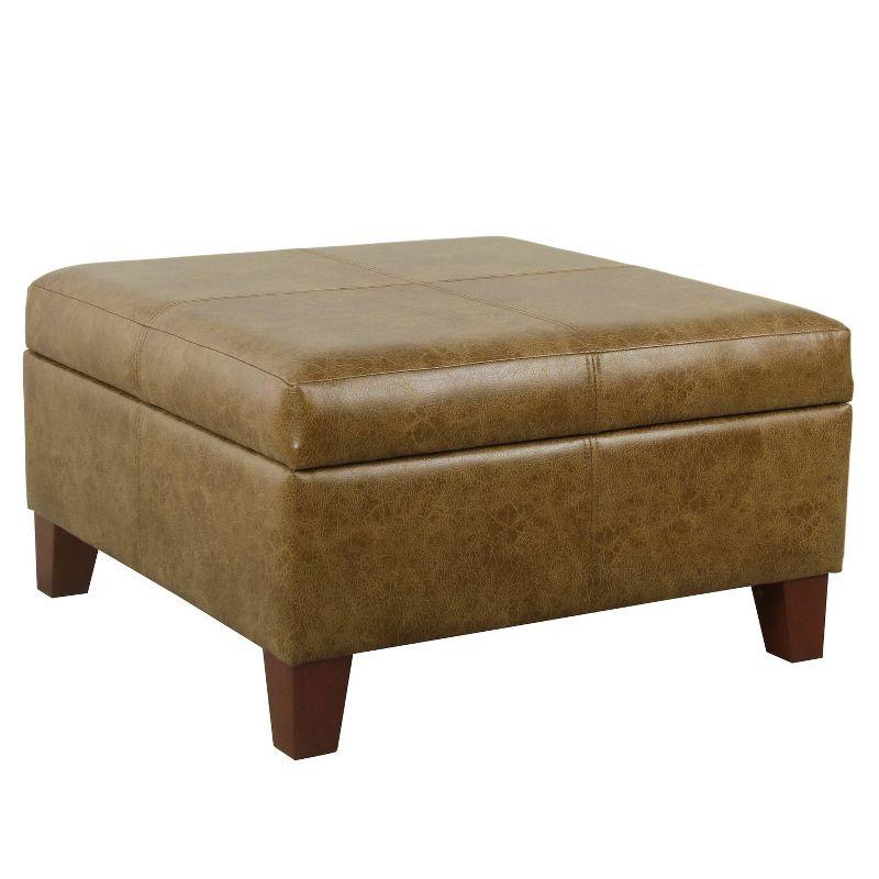 Distressed Brown Faux Leather Large Square Storage Ottoman