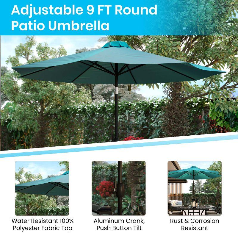 Flash Furniture Teal 9 FT Round Umbrella with 1.5" Diameter Aluminum Pole with Crank and Tilt Function