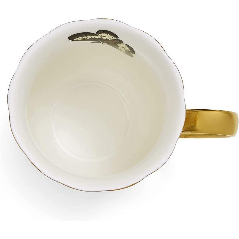 White Floral Ceramic Mug with Gold Handle, 12 Ounce