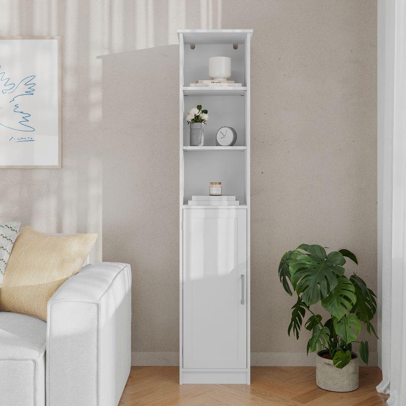 Flash Furniture Vega Freestanding Narrow Bathroom Linen Tower Storage Cabinet Organizer with Door, In-Cabinet Adjustable Shelf, and Upper Open Shelves