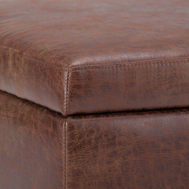 Simpli Home Owen 34"W Upholstered Coffee Table Storage Ottoman with Lift Top and Solid Wood Legs