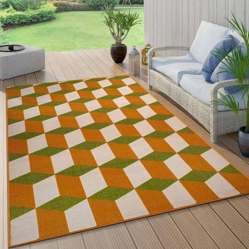 World Rug Gallery Contemporary Geometric Flatweave Indoor/Outdoor Area Rug - ORANGE 5' X 7':  Quick Dry,  UV Resistant