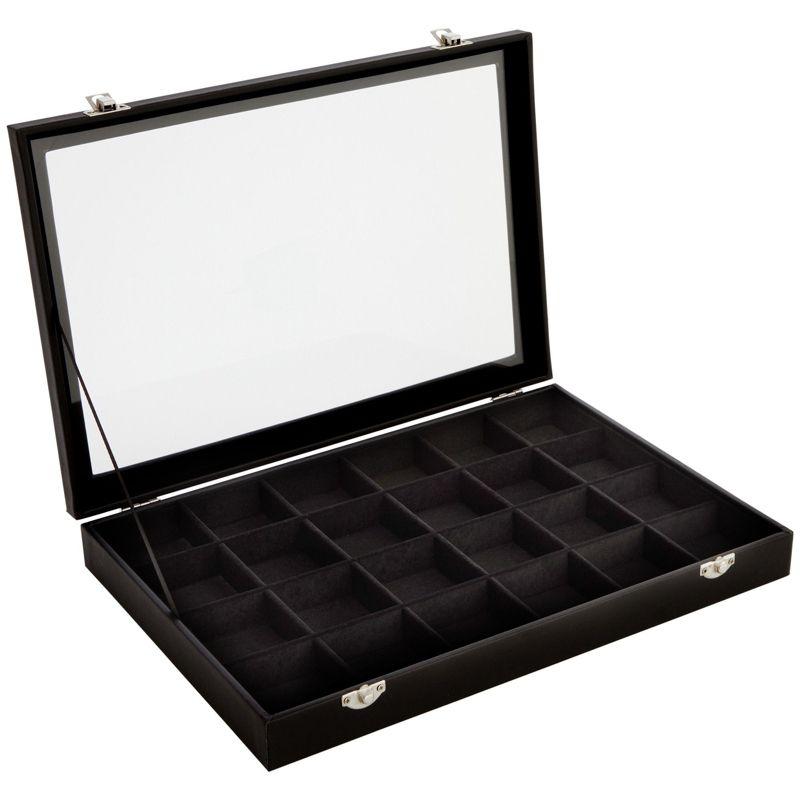 Black Leatherette Jewelry Display Tray with Velvet Lining, 24 Slots