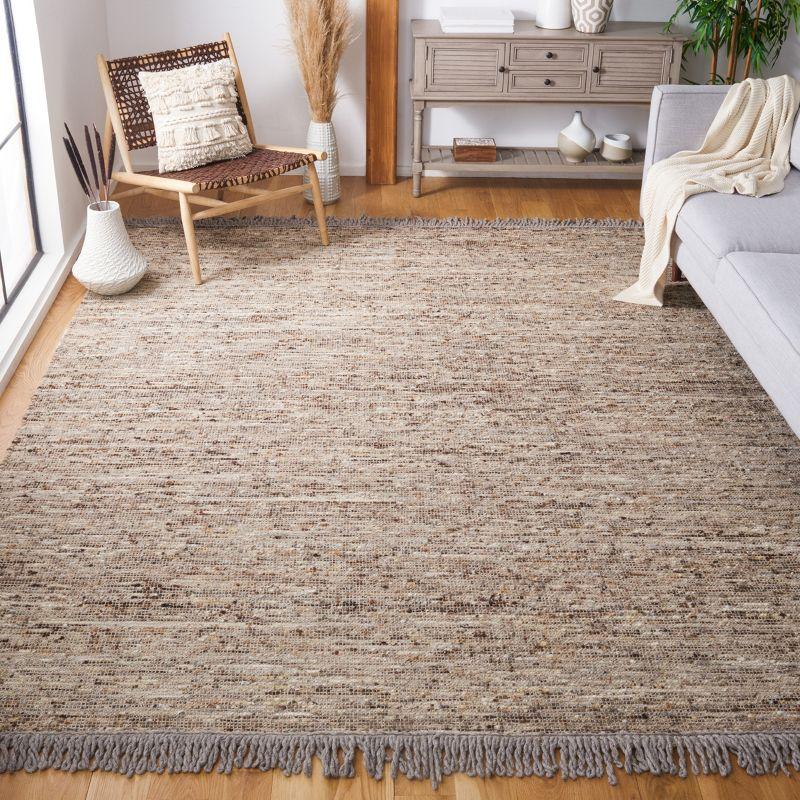 Handmade Ivory and Brown Wool Cotton Area Rug