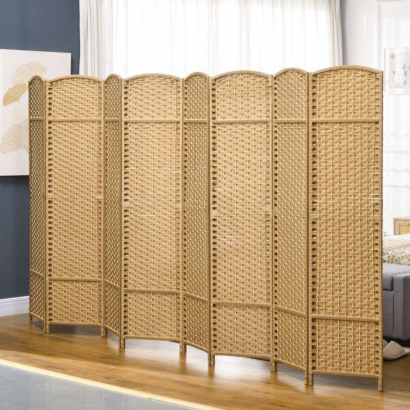 HOMCOM Room Divider, 8 Panel Folding Privacy Screen, 5.6' Tall Freestanding Partition for Home Office, Bedroom, Nature Wood