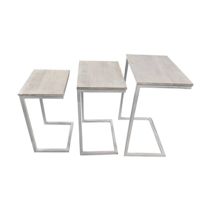 Addison Whitewash Mango Wood and Iron 3-Piece Nesting Table Set