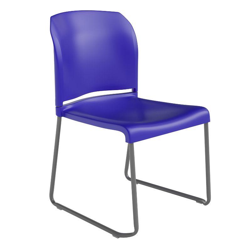 Blue Metal Full-Back Contoured Stacking Chair with Gray Sled Base