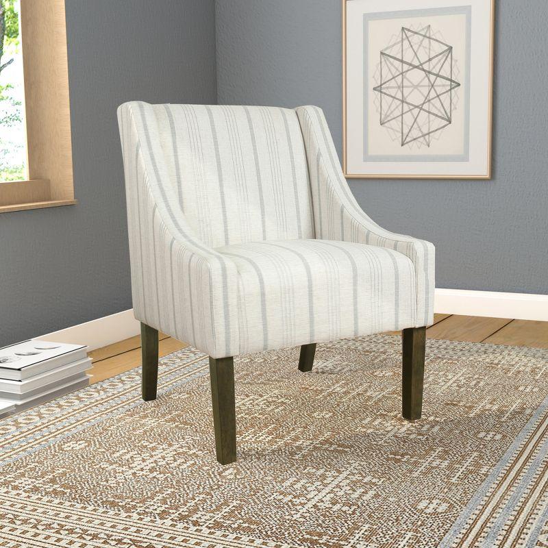 Gray Stripe Wood Frame Modern Accent Chair