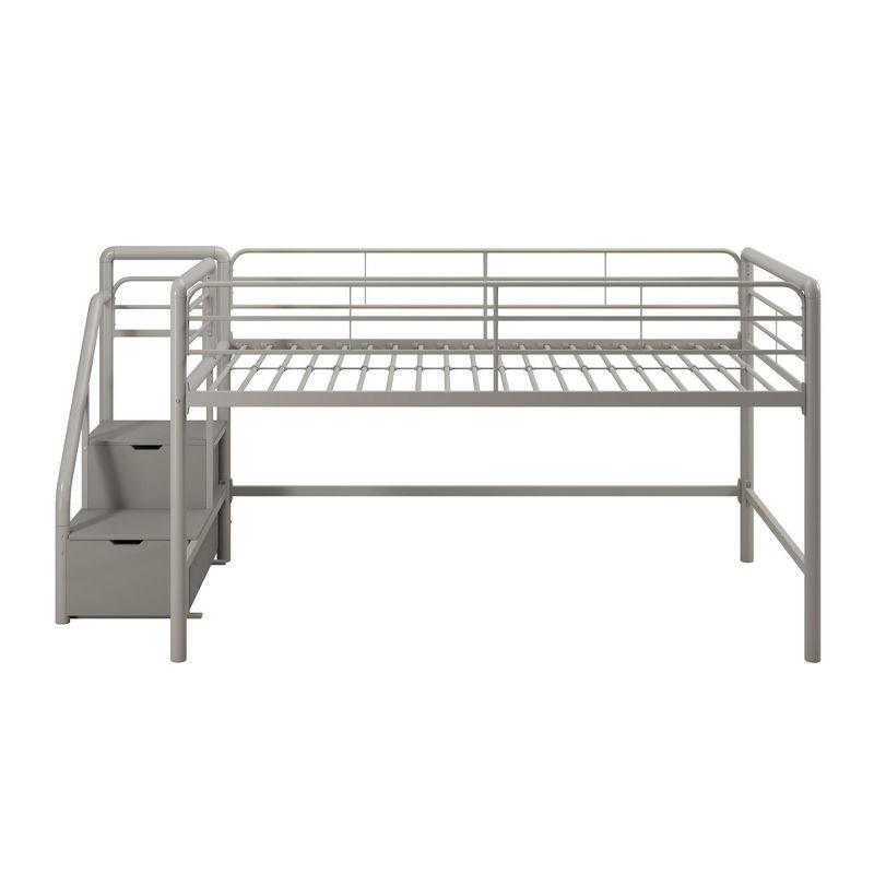 DHP Sol Junior Twin Metal Loft Bed with Storage Steps, Silver