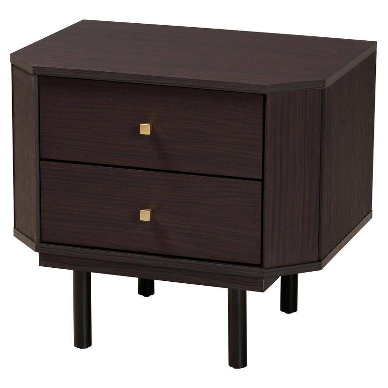 Norwood Two Tone 2 Drawer Wooden End Table Espresso Brown/Black - Baxton Studio: Modern Craftsmanship, Tapered Knobs