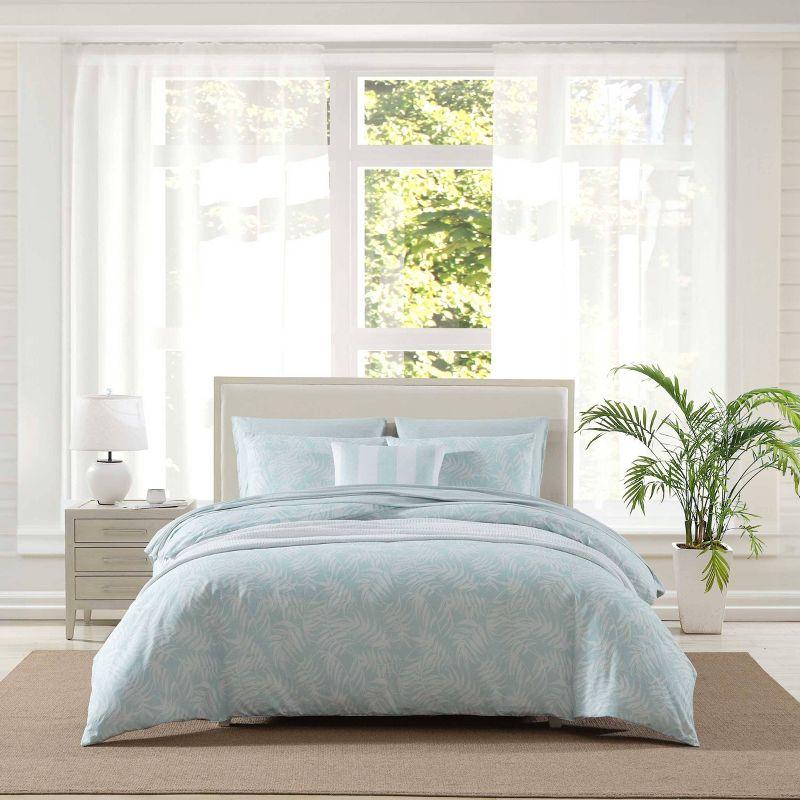Tommy Bahama 3pc King Art of Palms Cotton Duvet Set Blue: Floral Pattern, Inner Ties, Machine Washable