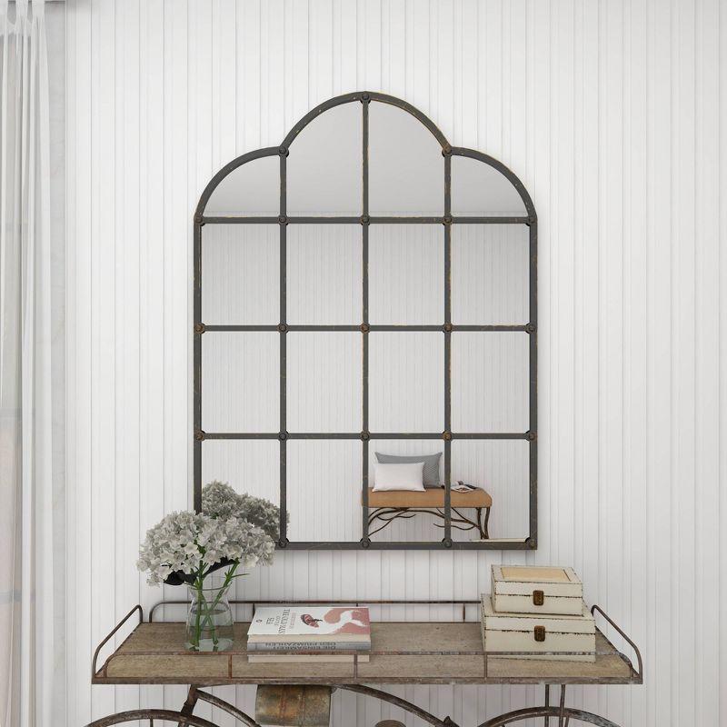 Metal Window Pane Inspired Wall Mirror with Arched Tops and Studs Black - Olivia & May