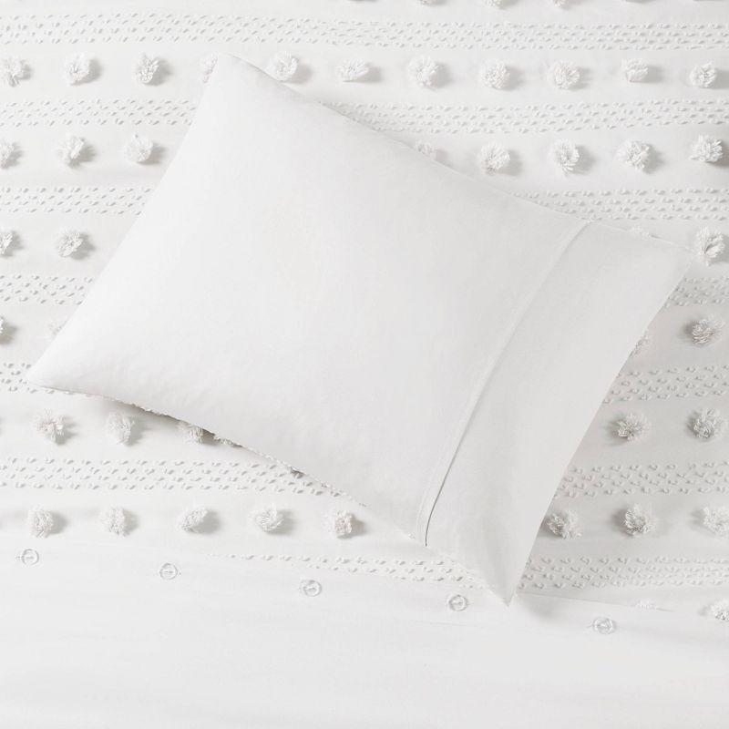 Ivory Clip Jacquard Queen Duvet Cover Set with Pom Poms