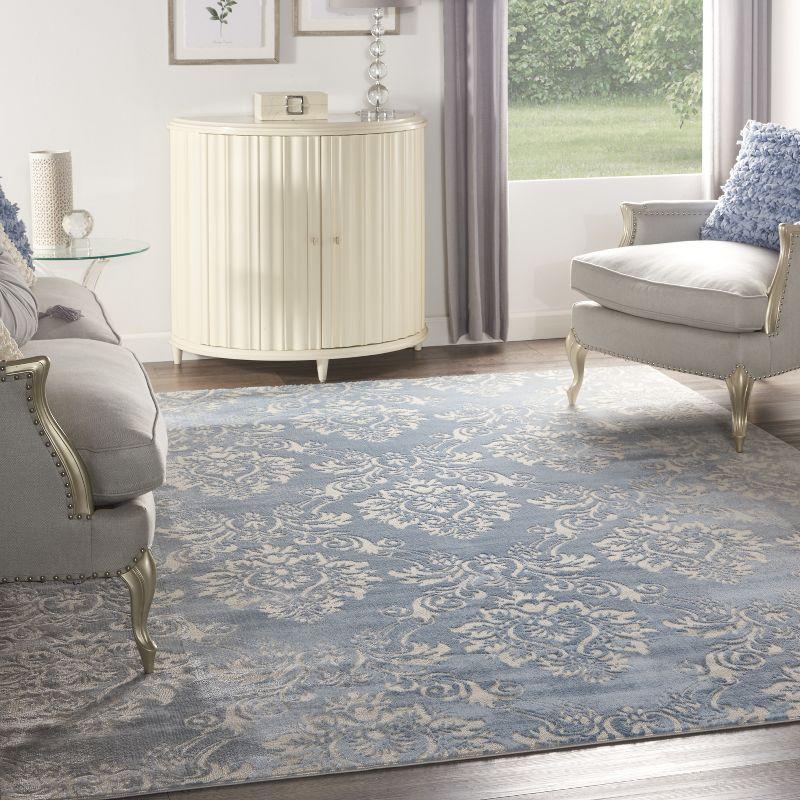 Ivory Blue Floral Elegance Synthetic Area Rug 8' x 10'