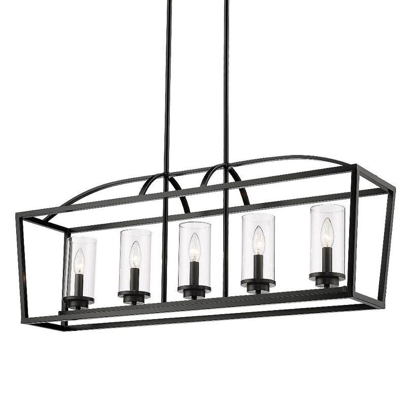 Golden Lighting Mercer 5-Light Linear Pendant in Matte Black with Clear Glass