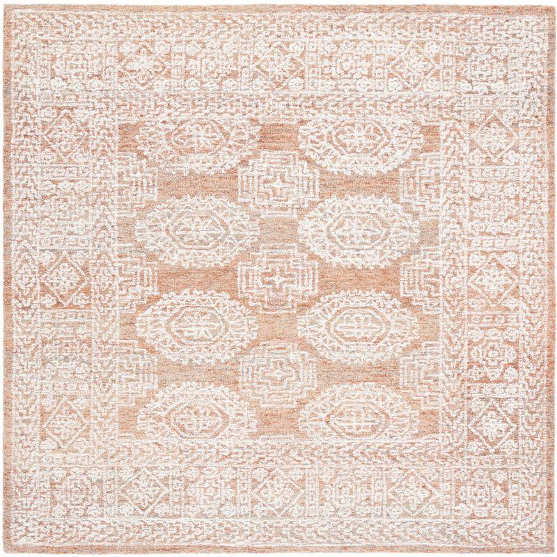 Handmade Natural and Rust Wool Tufted Square Rug