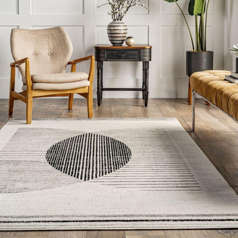 Gray Geometric Rectangular Stain-Resistant Area Rug