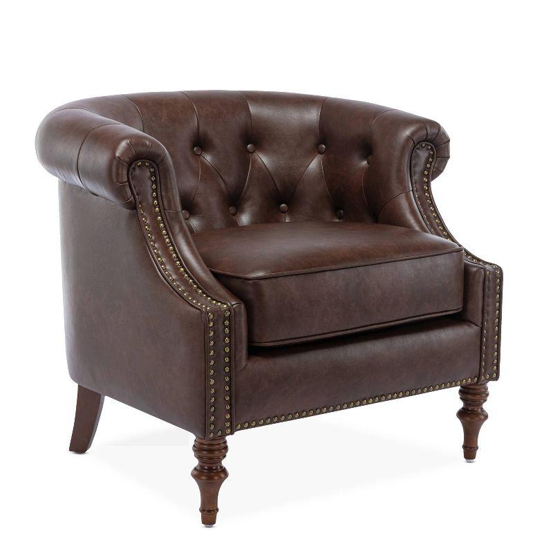 Chesterfield Brown Faux Leather Barrel Accent Chair