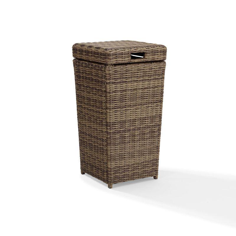 Weathered Brown Wicker Outdoor Trash Can with Removable Lid