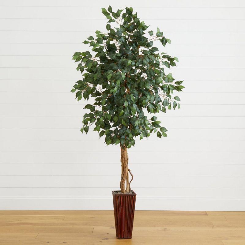 Nearly Natural 6-ft Ficus Tree with Bamboo Planter