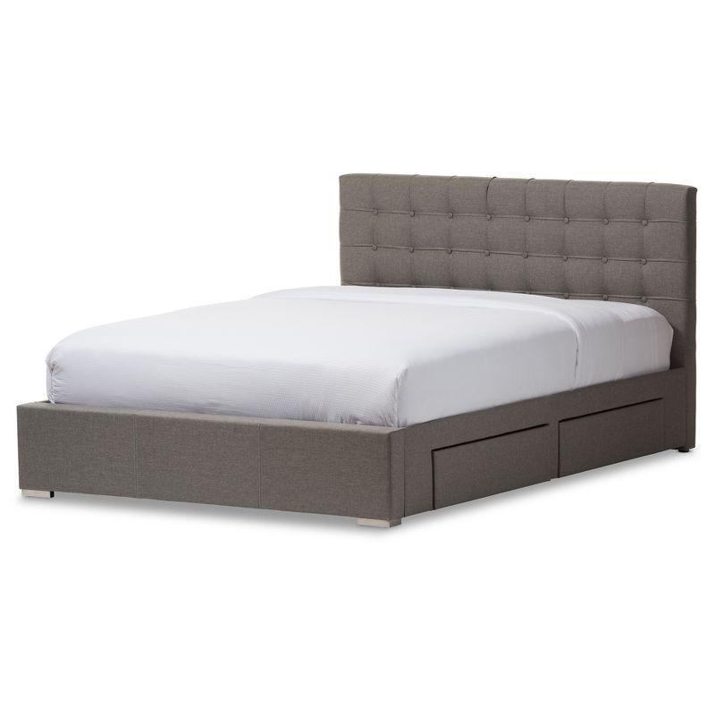 Modern King-Sized Grey Tufted Upholstered Bed with 4-Drawer Storage