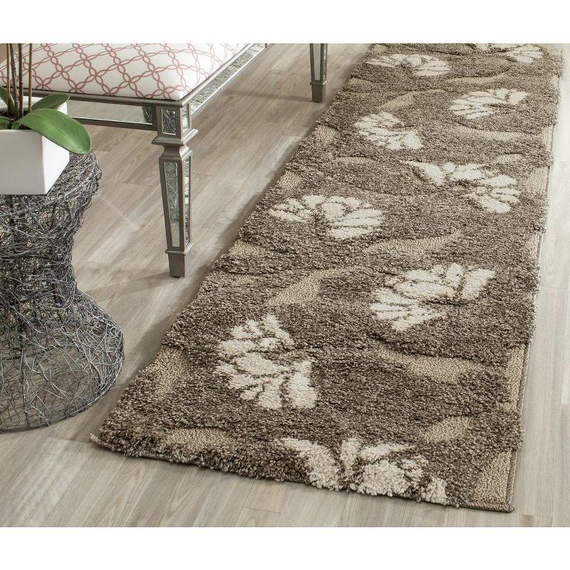 Elegant Smoke and Beige Floral Shag Runner Rug, 2'3" x 8'