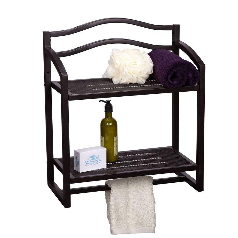 Household Essentials 2 Tier Metal Wall Mount Bathroom Storage Rack Espresso Brown: Over Toilet Shelves, Universal Storage